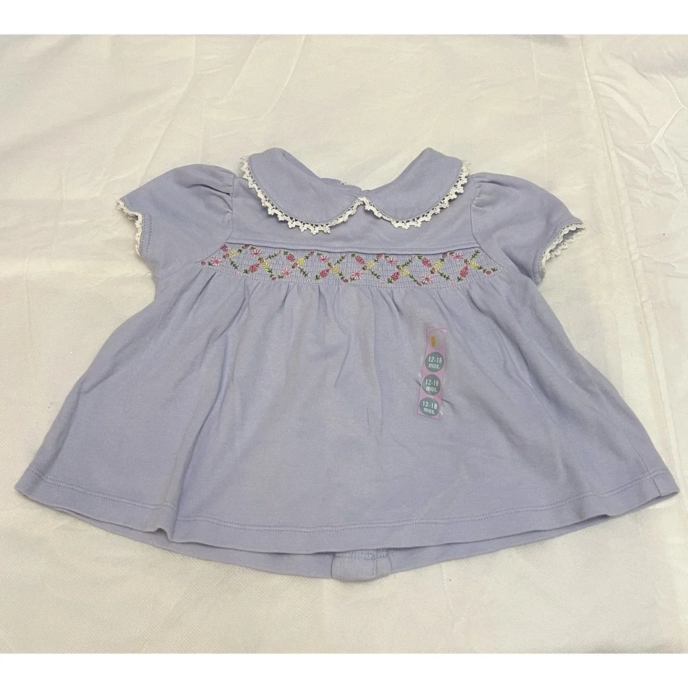 Vtg Gymboree Baby Dress 12-18 Mos Y2K Smocked Peter Pan Collar Embroidered